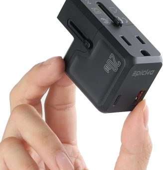 EPICKA Universal Travel Adapter, International Plug Adapter Wall Charger with 20W USB-C PD & USB-A QC, All-in-One Pocket Size Adapter for USA EU UK AUS (Pocket 111, Black)